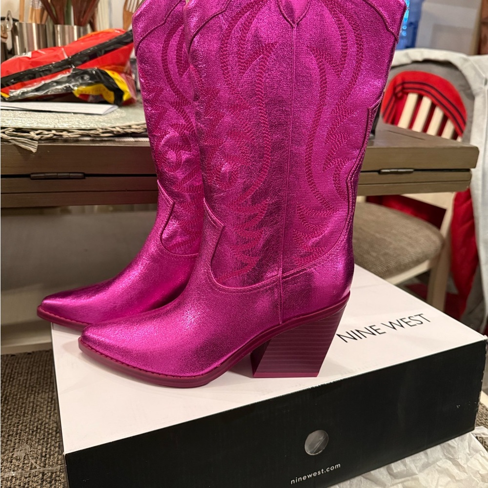 Nine West Women's Metallic Pink Heeled Boots